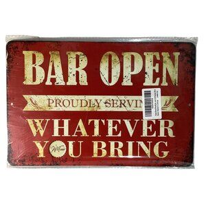 Golden Era Metal Sign 12 X 8  BAR OPEN Proudly Serving By Novelty New Sign